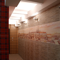 Роспись настенная, монохром, выполненная акриловыми красками, покрыта защитным воском, тема "Панорама Праги"