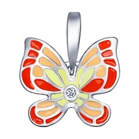 Серебряная подвеска «Бабочка» с эмалью и фианитом