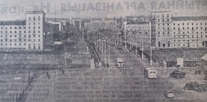 1959 год. Театральная площадь и стройка театра. Звязда, 8 мая 1959 года